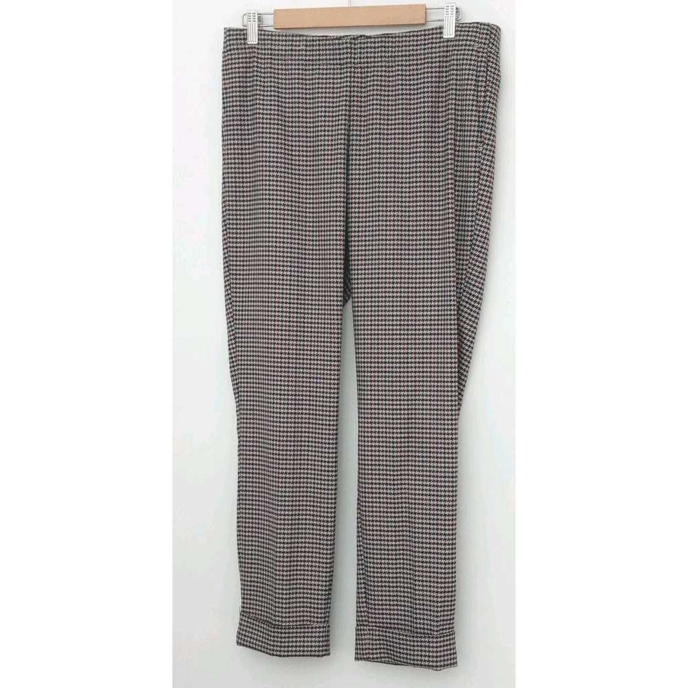 J Jill Pants Women's Size 12 Houndstooth Red, Blue, Green, Tan Cuffed Hem Pullon